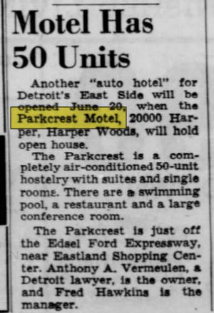 Parkcrest Motel (Parkcrest Inn) - June 1960 Opening Article